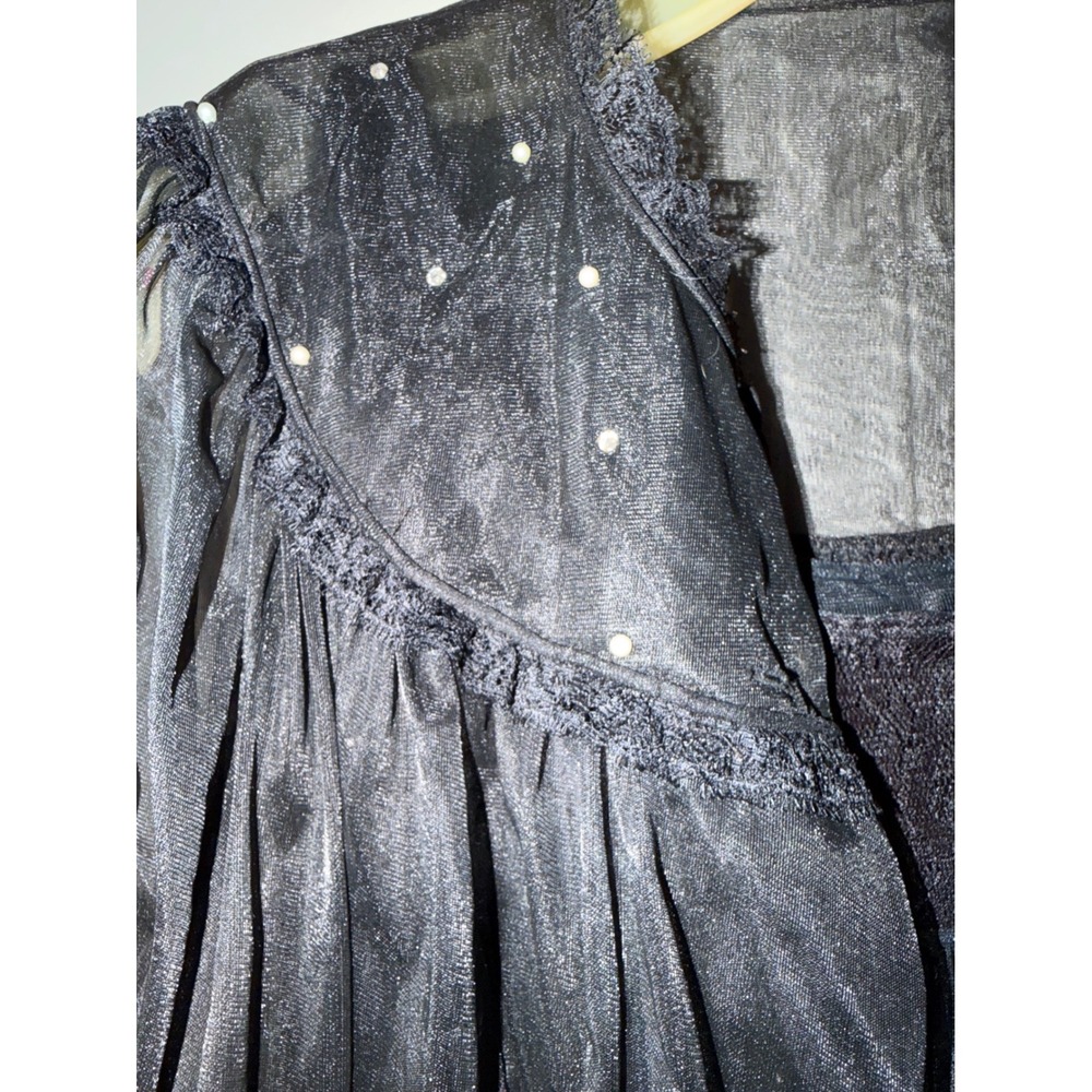 Vintage Peignoir Set Black 1960s Nylon Tricot Lace Pearl Nightgown Robe M - Picture 3 of 9